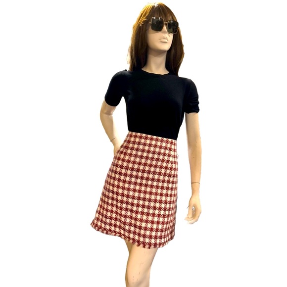 Ann Taylor Houndstooth Fringe Tweed A-Line Skirt - Picture 1 of 3